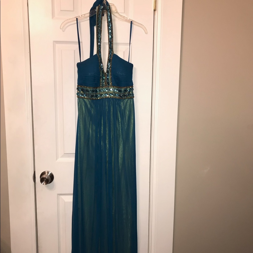 Gorgeous halter style formal gown.